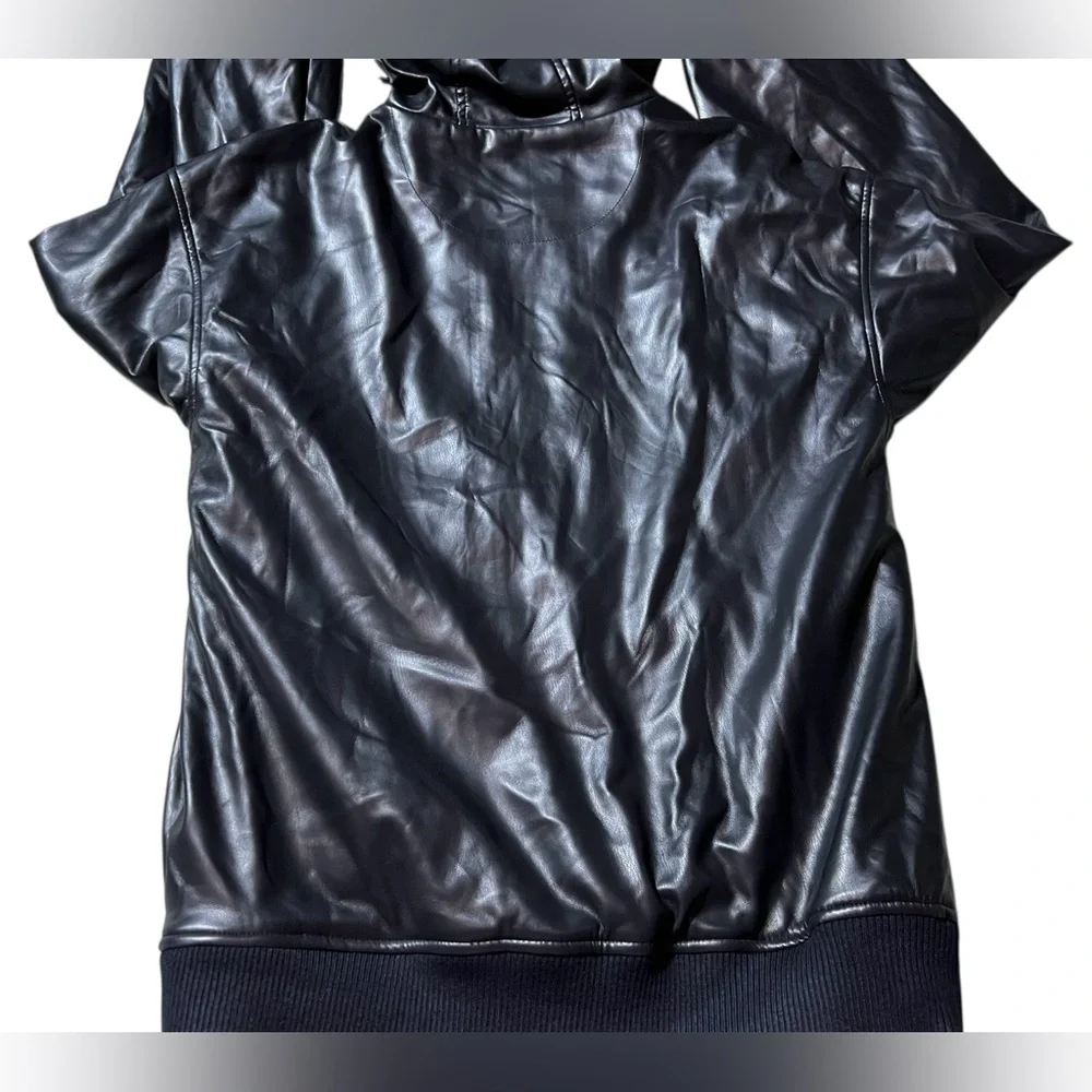 Mode of‎ One Black Faux Leather Hooded full Zip Jacket Men’s Small long sleeve